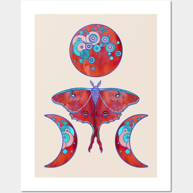 Luna Moth and Triple Moon - Blood Red Wall Art by Olooriel